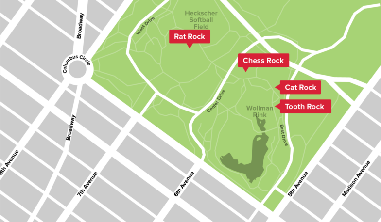 Map of Bouldering Spots in Central Park