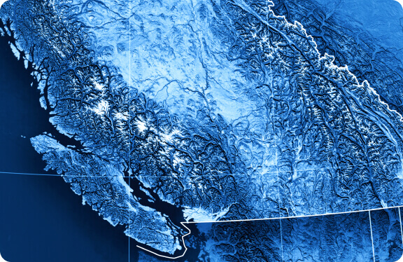 A map of British Columbia.