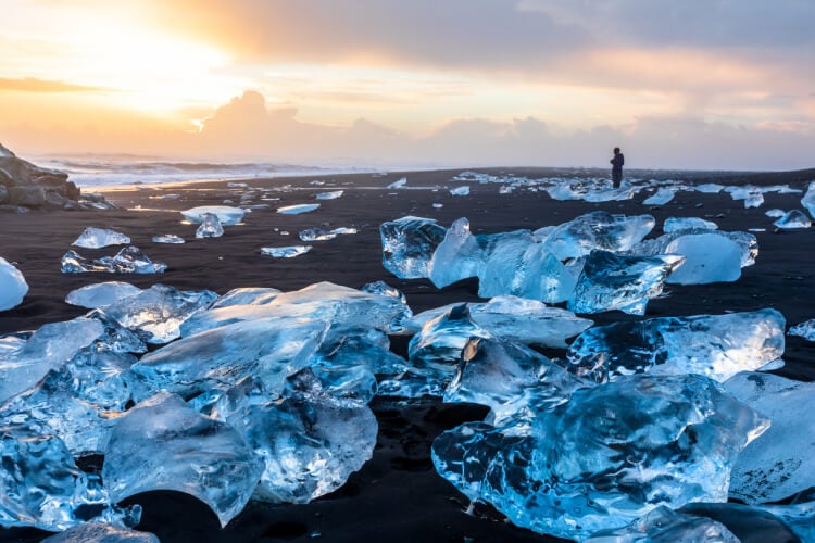 Diamond Beach, with its signature black sand, is one of the most photographed places in Iceland.