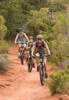 A family enjoying their mountain biking weekend.