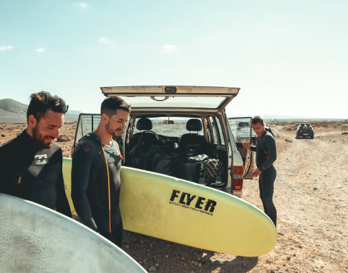 A crew preparing for an awesome surf weekend.