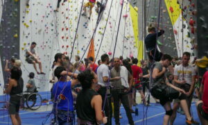 Crowds are a common sight at the Cliffs rock climbing gym.