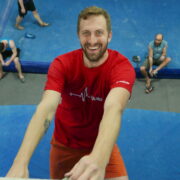 Josh enjoying the intro to climbing class at the Cliffs.