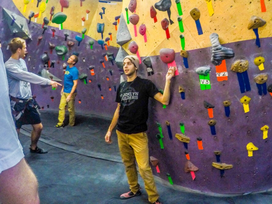 Our instructor Marcus, at Brooklyn Boulders rock climbing gym, Gowanus