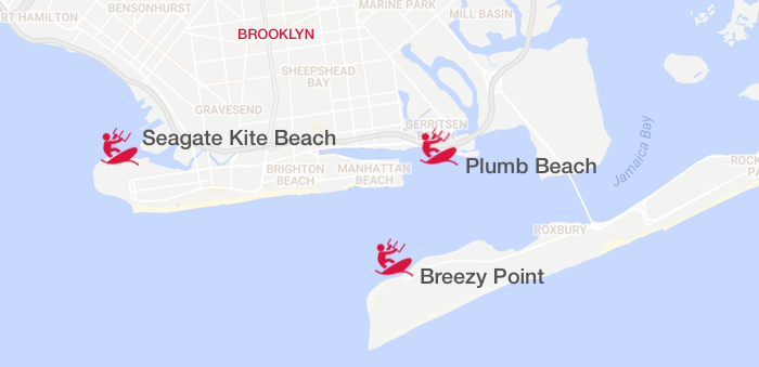 Kiteboarding NYC in south Brooklyn: Breezy Point, Seagate, and Plumb Beaches