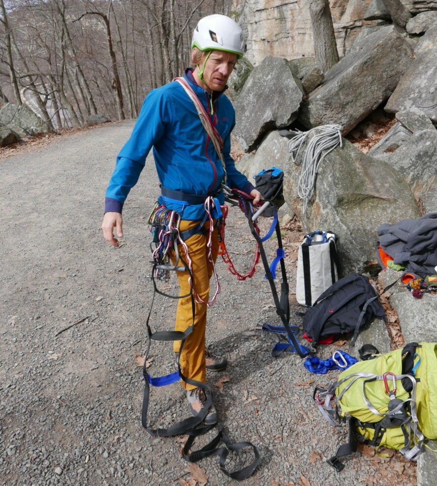 Viktor's inner sport climber is fighting the thought of climbing with so much gear.