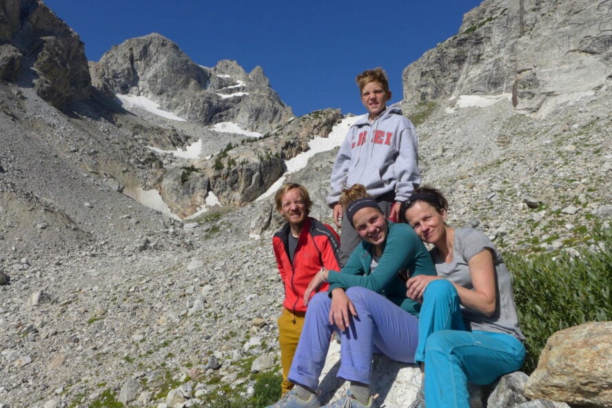 Enjoying beautiful Garnet Canyon, with South Teton in the background.