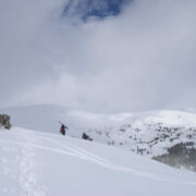 Skiers getting ready to hit the slopes on Loveland Pass.