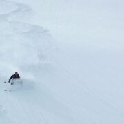 Shredding backcountry powder skiing Lake Louise