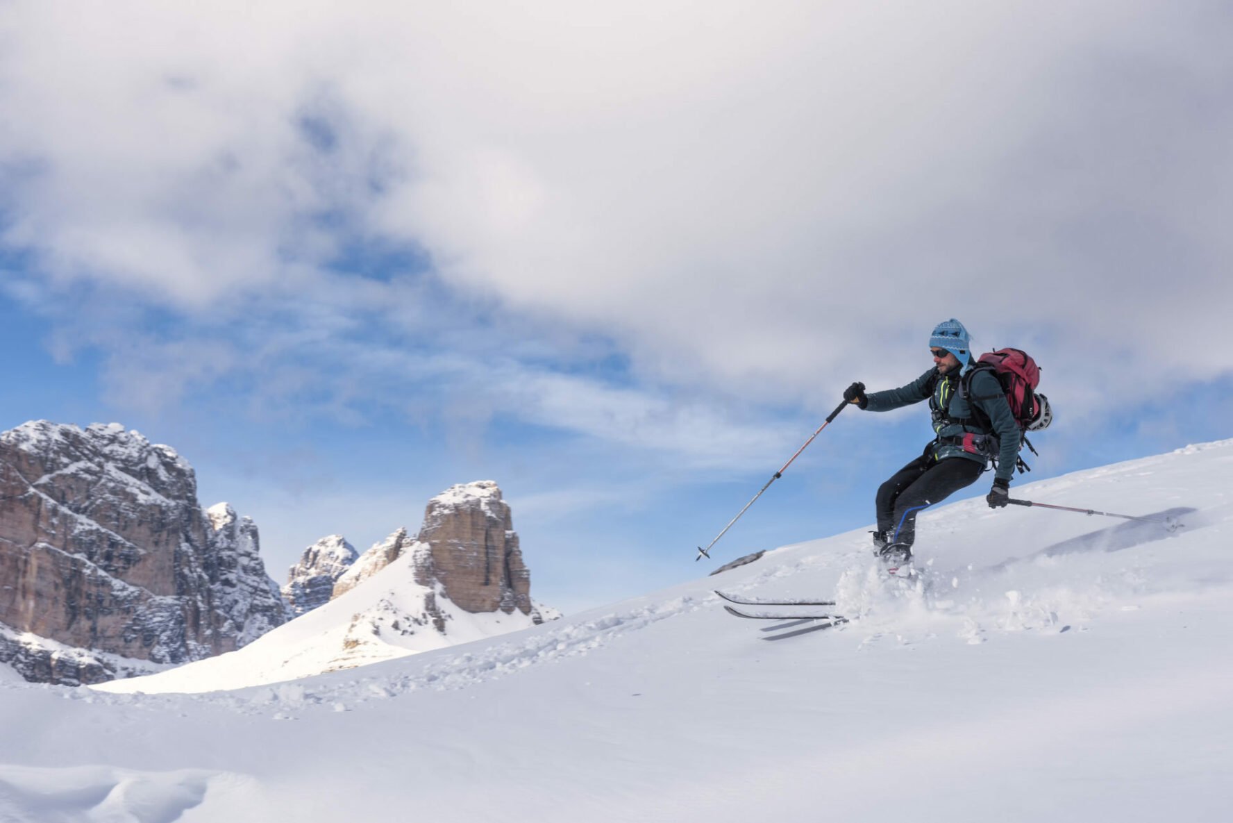 Backcountry skiing in the scenic dolomites