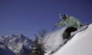 A lone skier and a slope in Aspen’s backcountry.