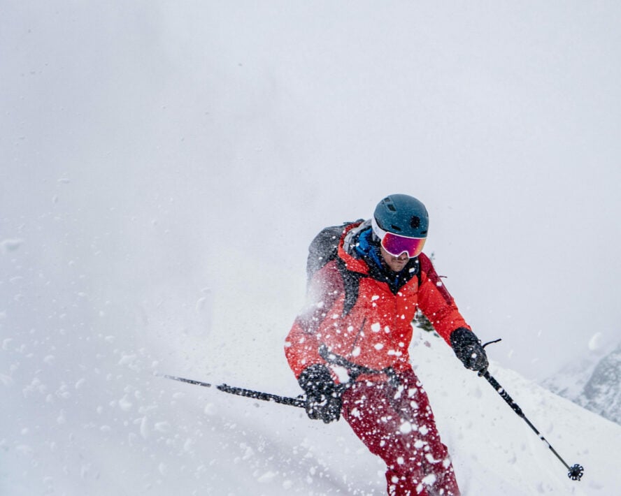 Greg Hill skiing powder at Rogers Pass