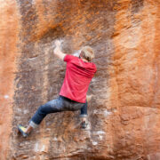 Guy climbing some rocks at Rocklands