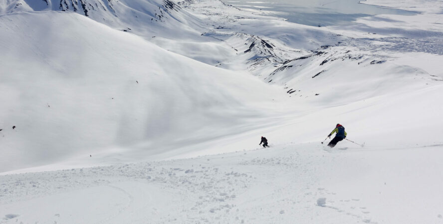 Epic shot of skiers in Svalbard