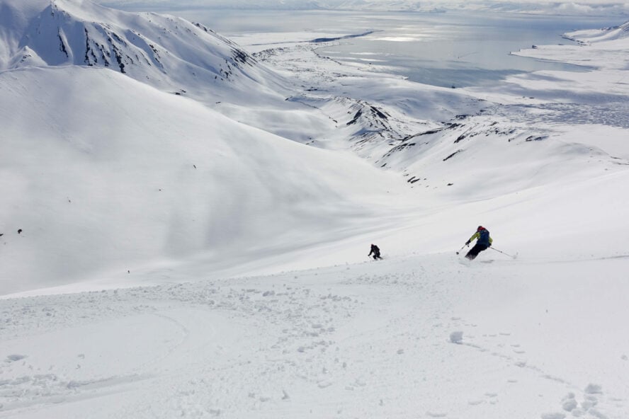 Epic shot of skiers in Svalbard