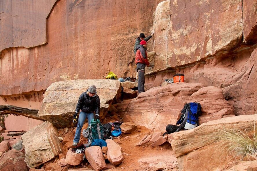 Crack climbing at indian creek