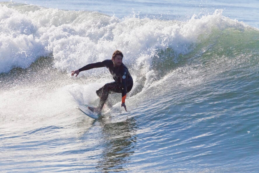 Surfing Santa Cruz in winter