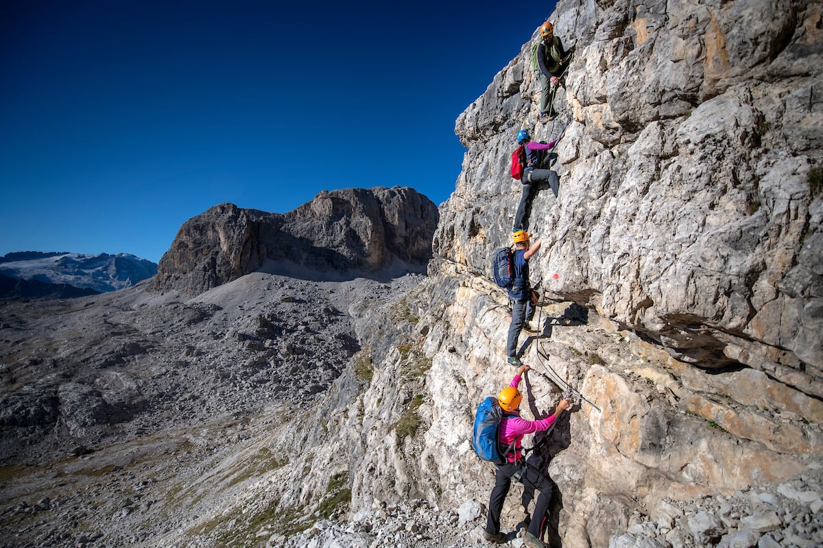 Ascending via ferrata in the Dolomites