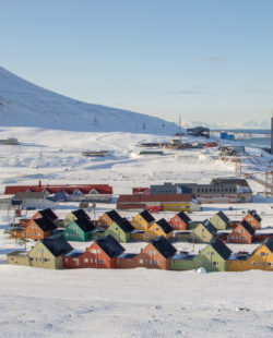 A city details of Longyearbyen - the most Northern settlement in the world. Svalbard . Norway.