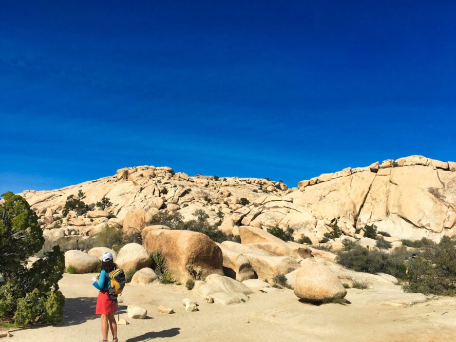 Liz taking in the Interesting geology near Barker Dam.