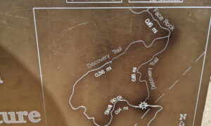 The map found at the trailhead shows the route of Discovery Trail.