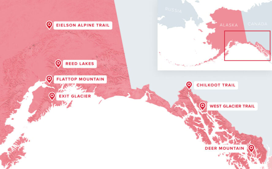 Map of the 7 best hiking trails in Alaska