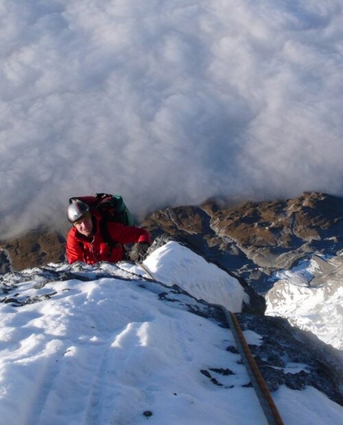 Alpine climbing the Eiger mountain.