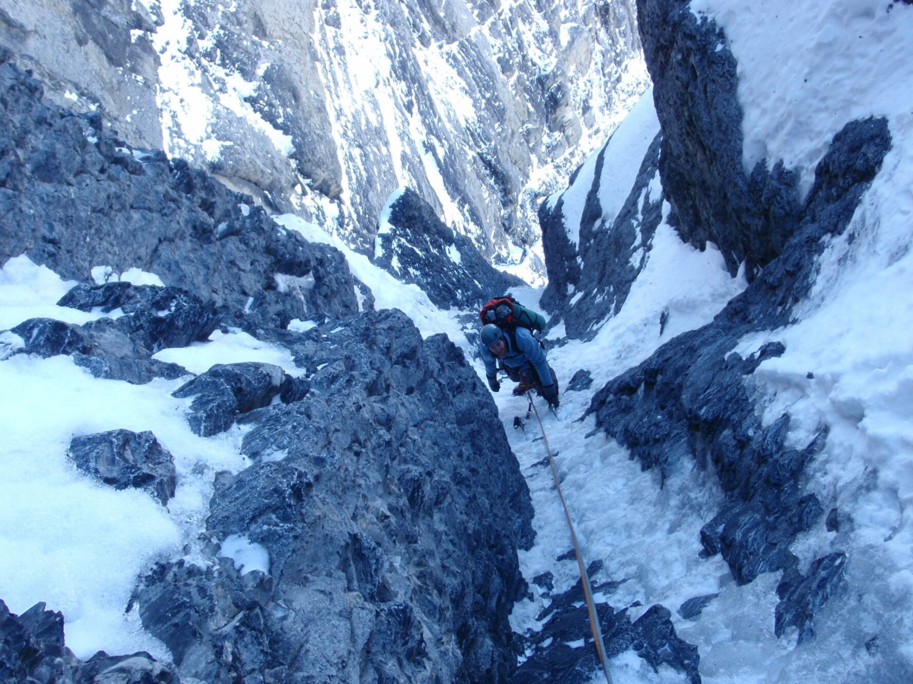 Climber going up the Eiger mountain, Switzerland.