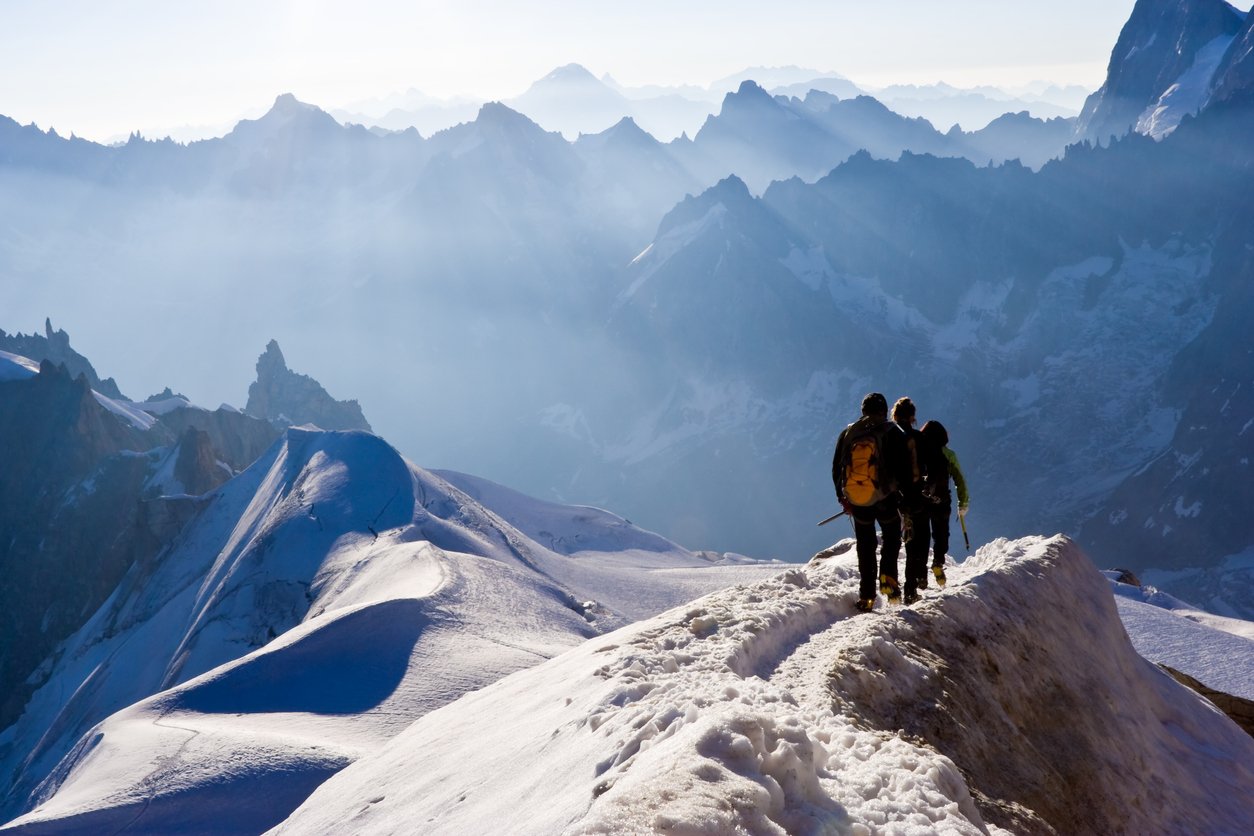 Climbers on Chamonix peaks in France