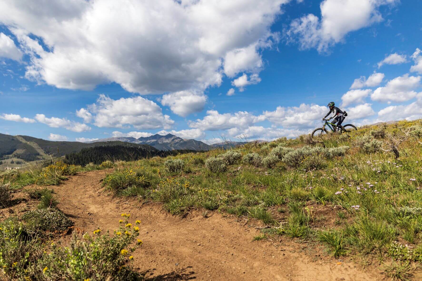 A mountain biker on a trail near Breckenridge