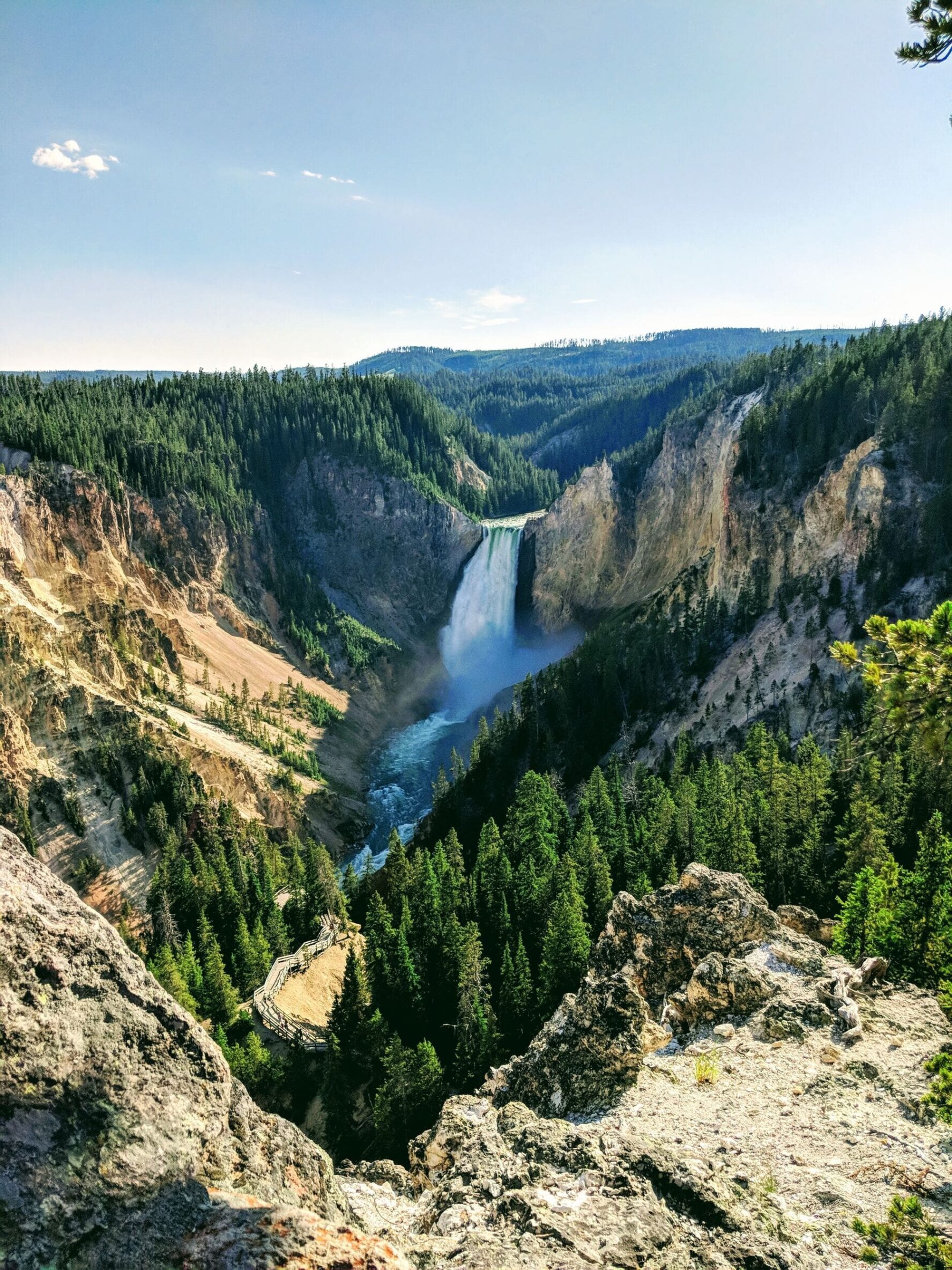 Aerial view waterfall Yellowstone