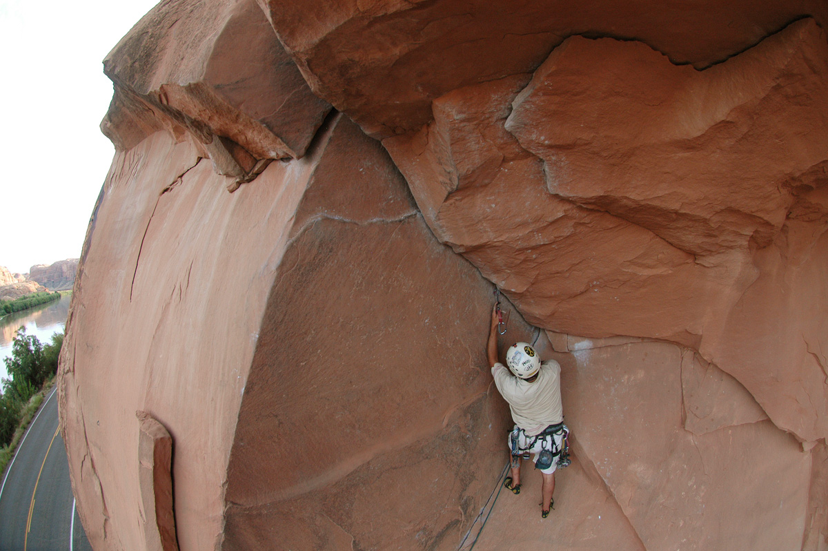 One rock climber on the wall in Moab.