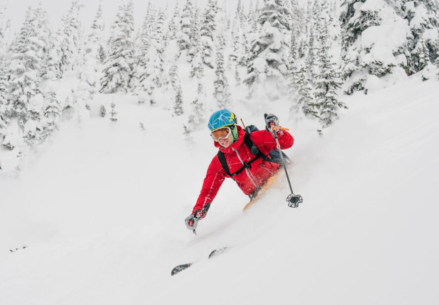 Rob Coppolilo skiing in the backcountry near Nelson, British Columbia.