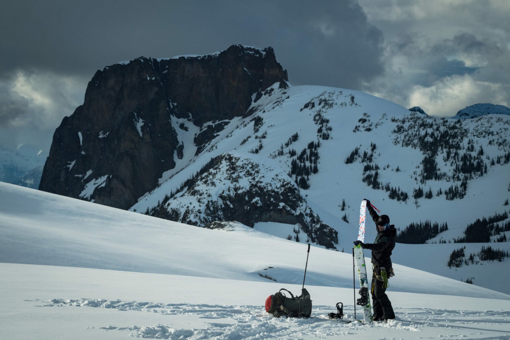 A splitboarder in Whistler