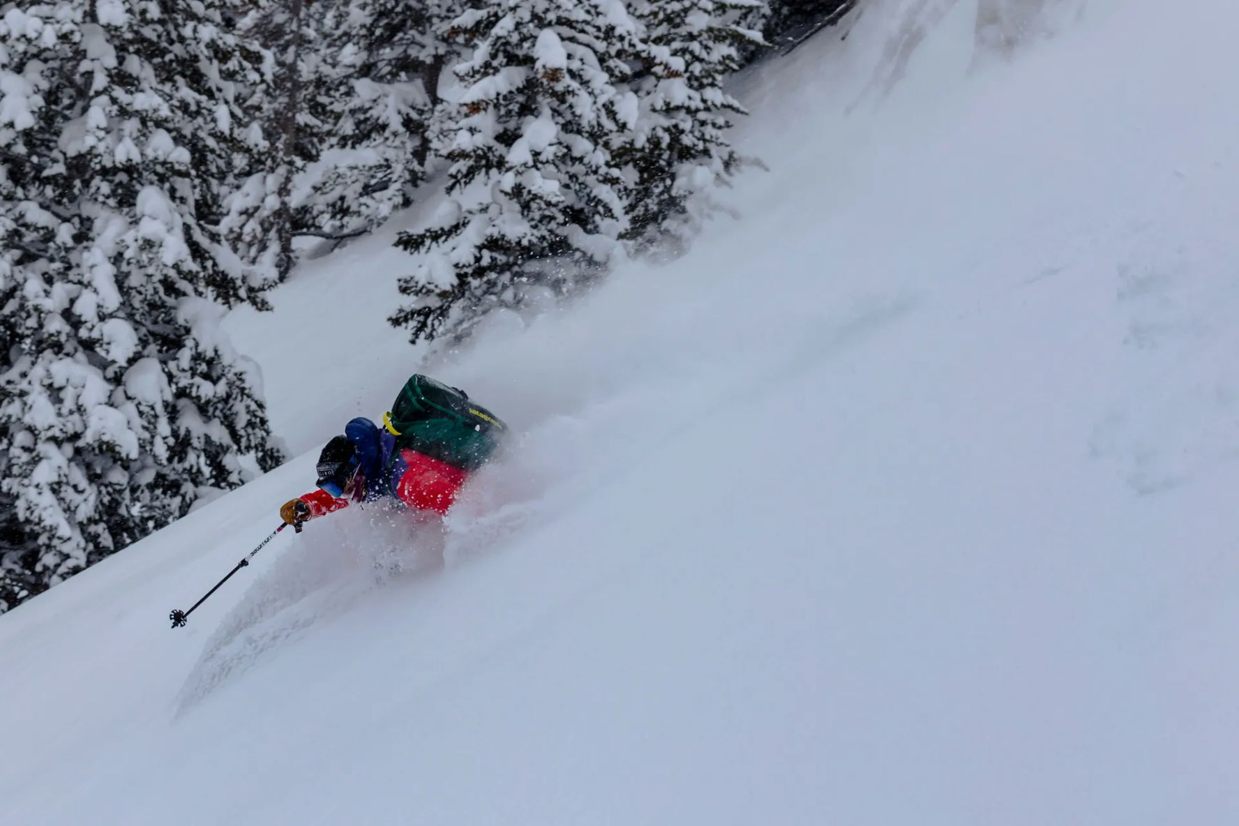 Backcountry skiing on powder on Alta