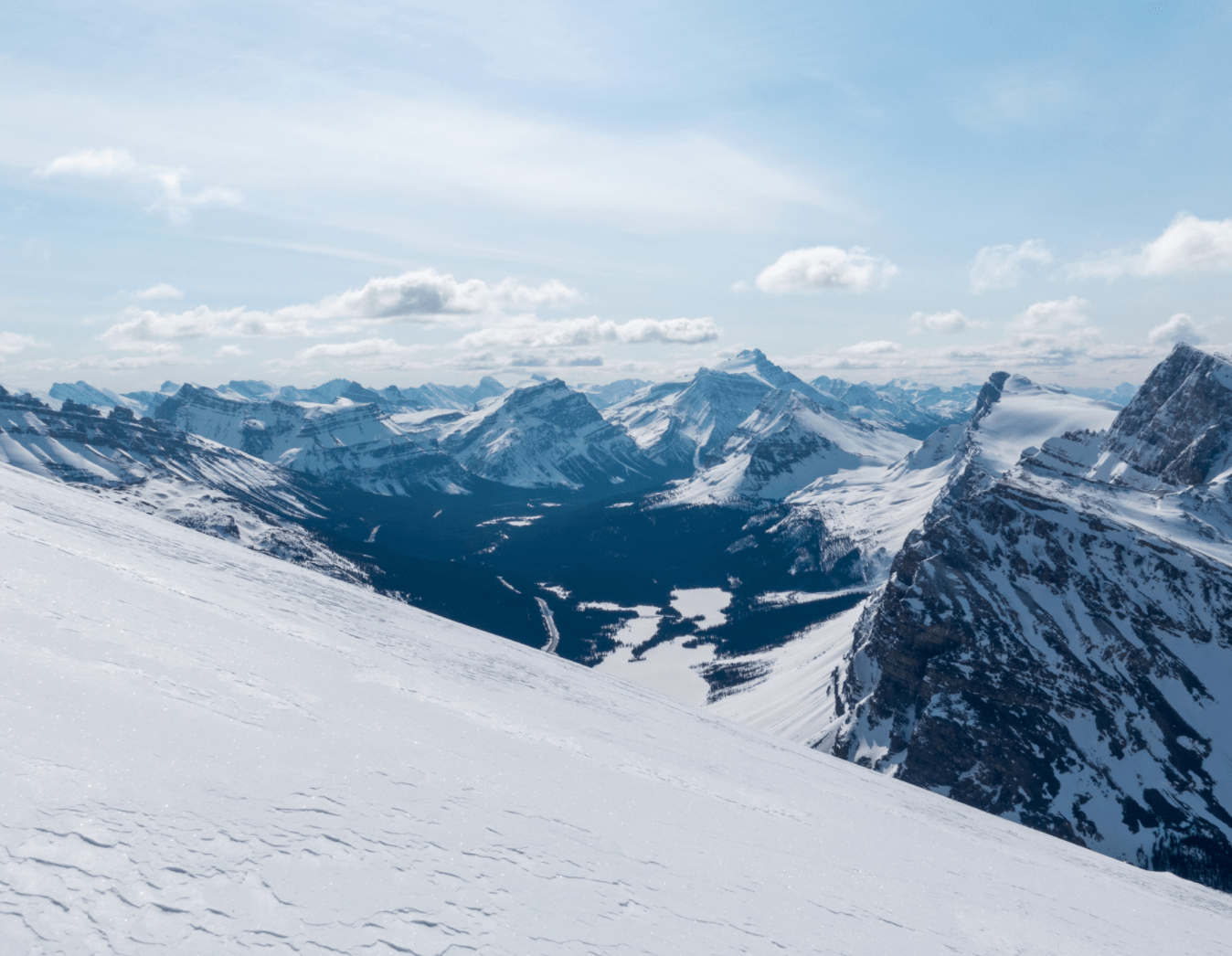 Mountain peaks of the Selkirks in Golden.