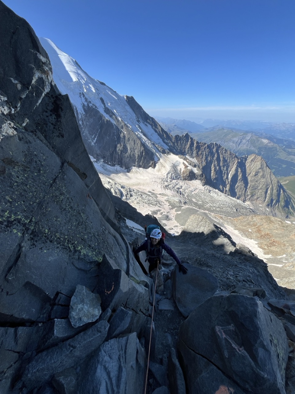 Climber ascending Mont Blanc summit