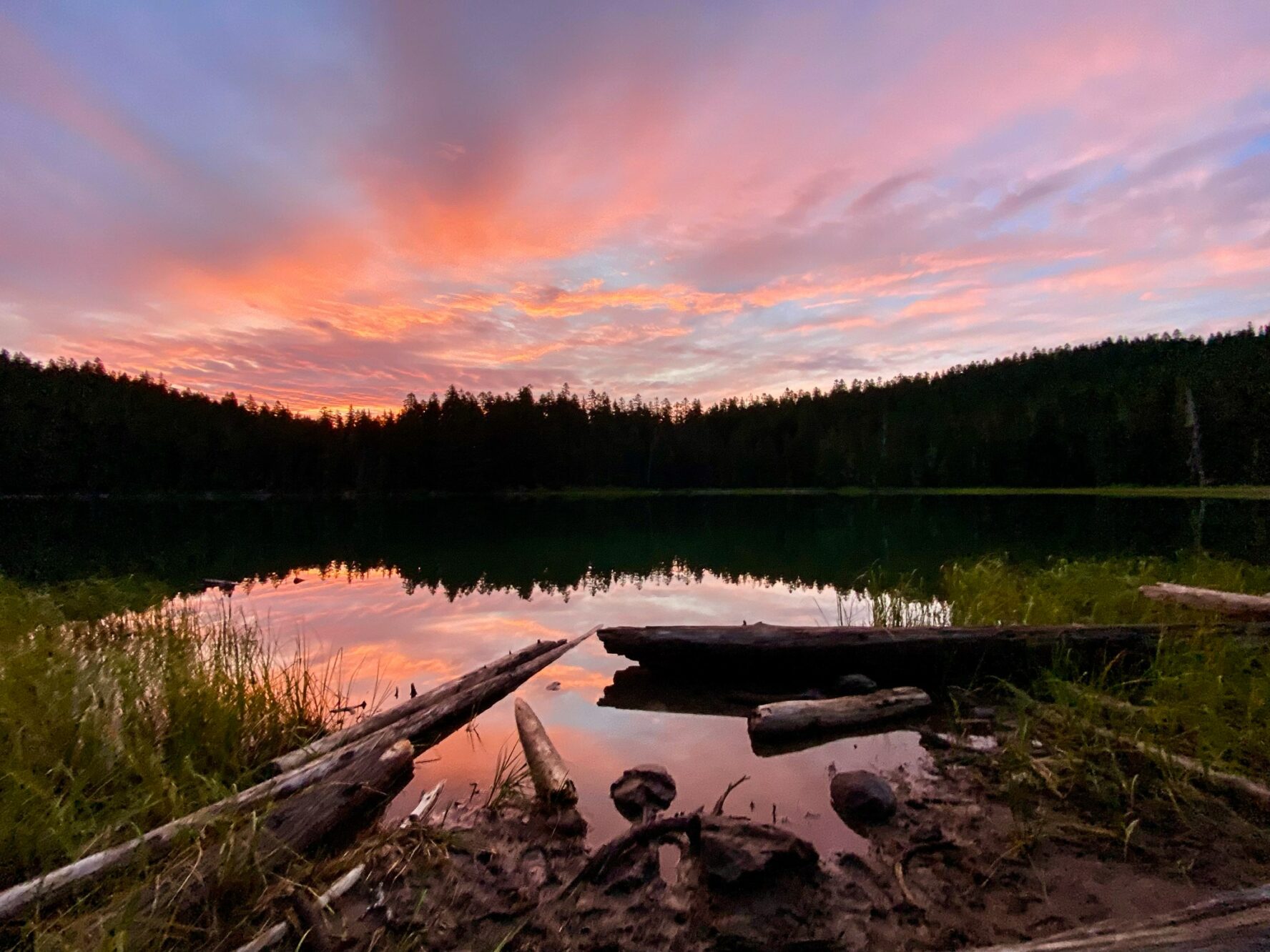 A lake at sunset along the Pacific Crest Trail.