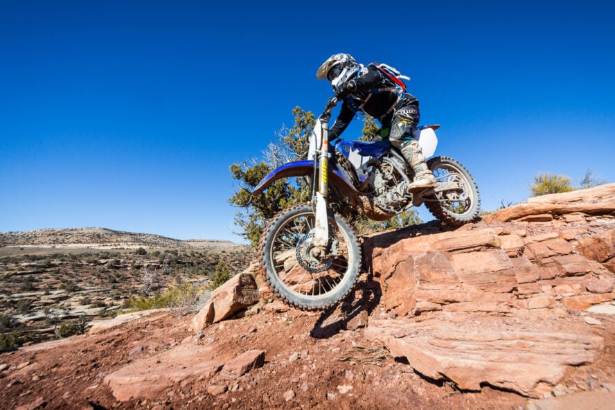 Don’t be surprised when you hear that unmistakable vroom as you’re dropping down ledges in Rabbit Valley in Western Rim.