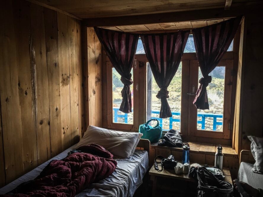 Interior of a small teahouse in Nepal’s Upper Pisang village.