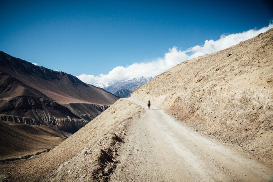 Arriving at Kagbeni after crossing the Thorung La Pass in Nepal