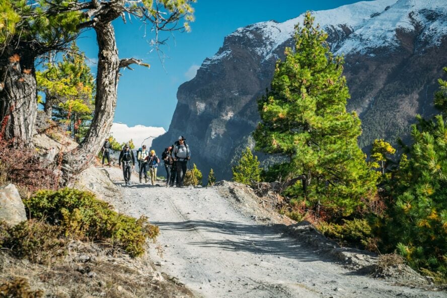  Lush forests flank the trail at the beginning of the Annapurna Circuit.