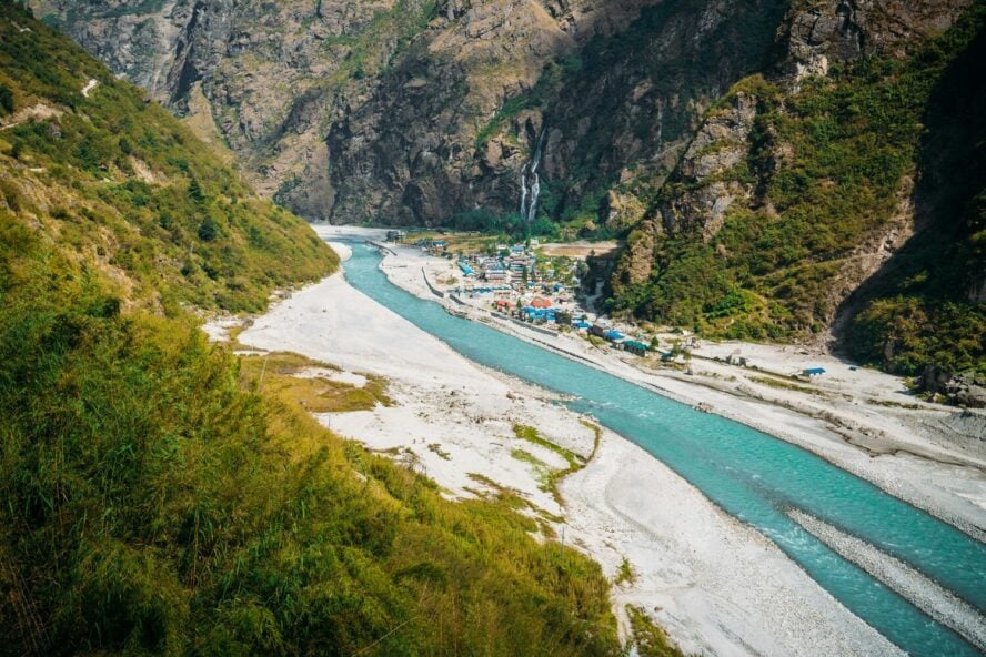 Riverside village near the Annapurna Circuit in Nepal