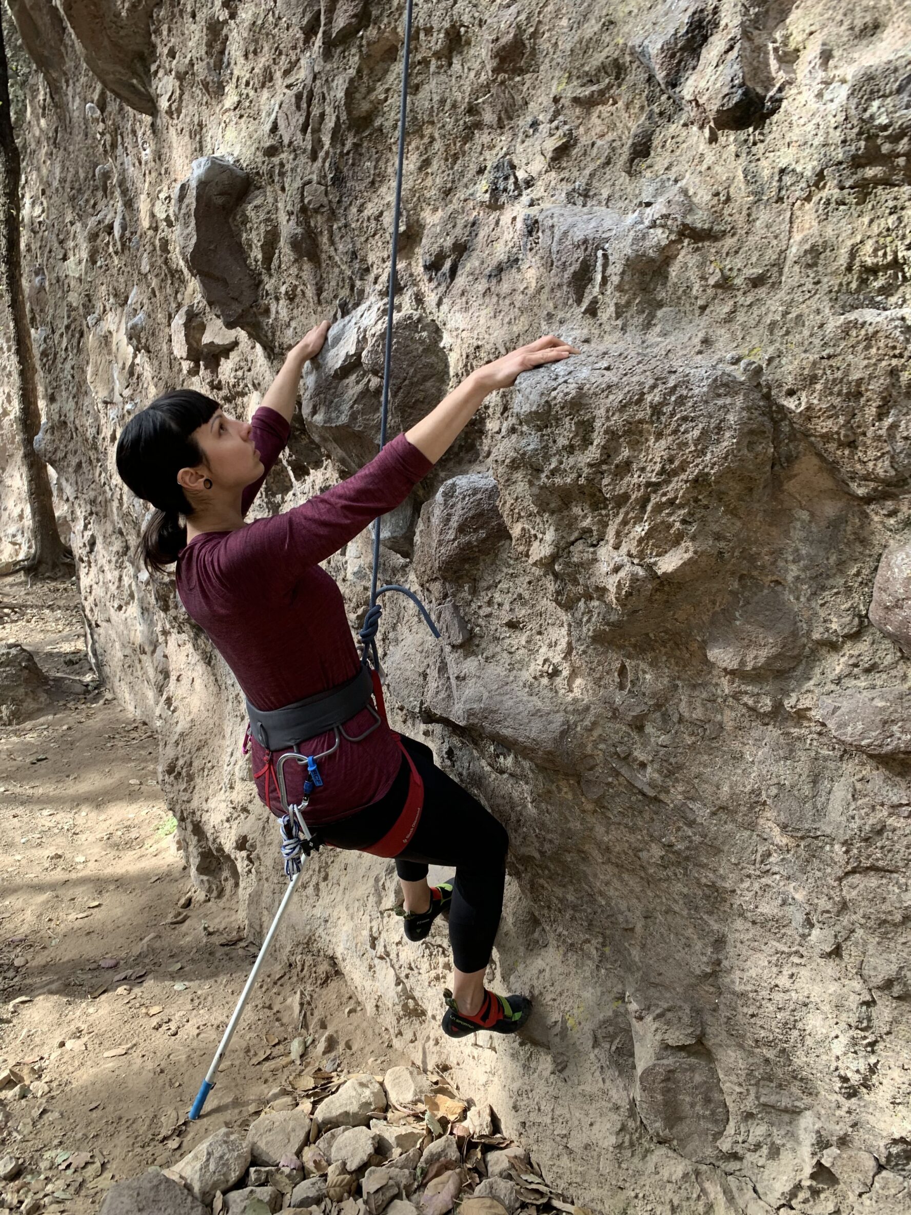 Rock climber starting to climb