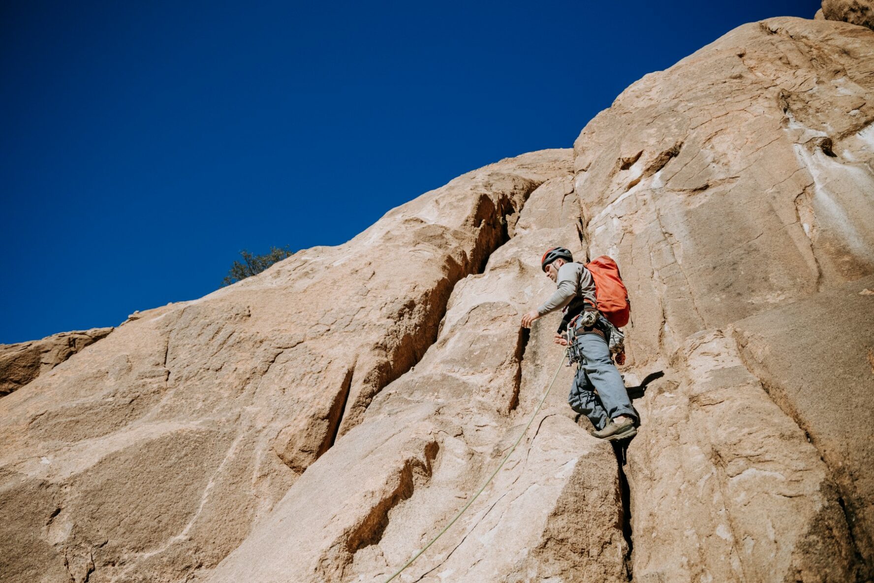 Man climbing on Cochise Stronghold