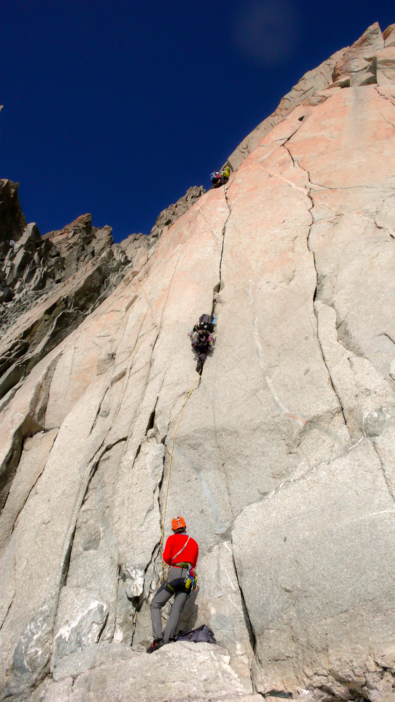Two rock climbers on a wall in Chamonix