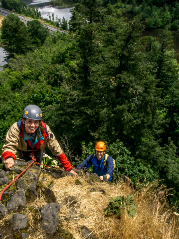 People Rock Climbing in Rooster Rock State Park