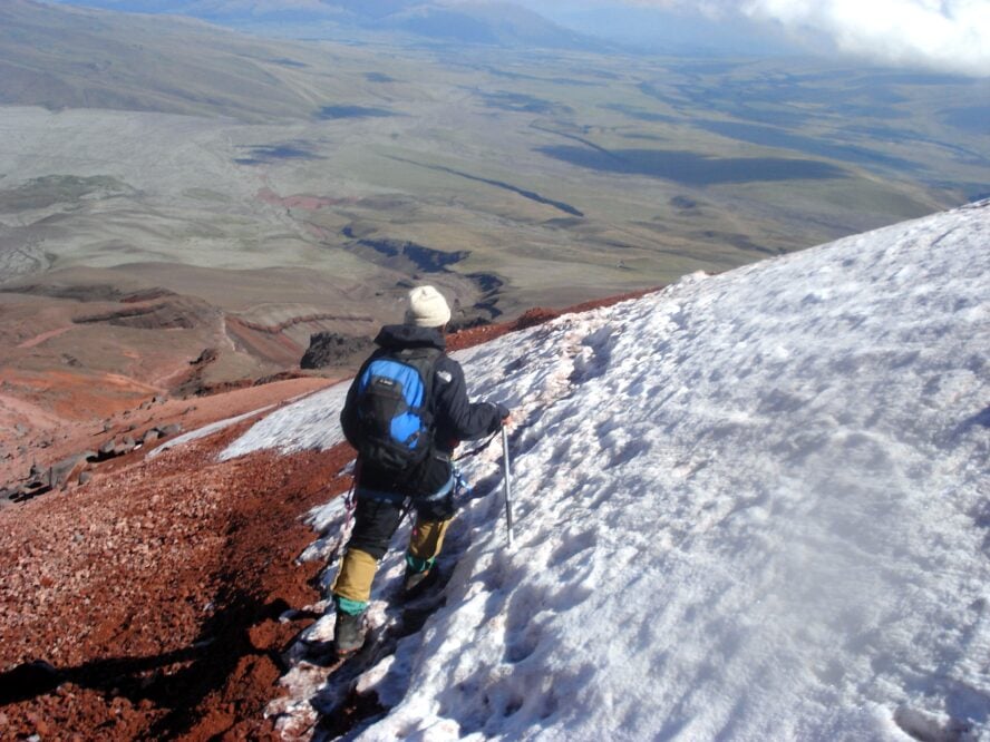 Hiking along the snowline on Cotopaxi.