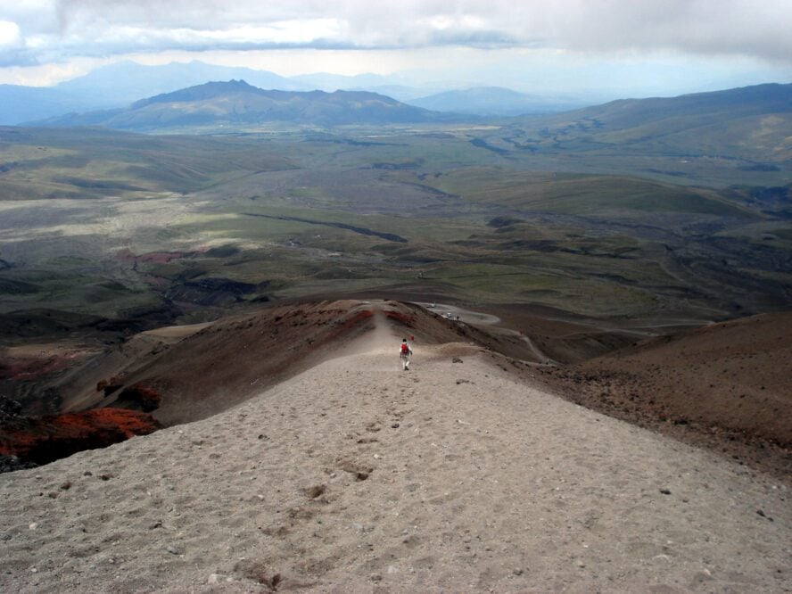 Coming down from the refuge on Cotopaxi with an amazing view of the Valley.