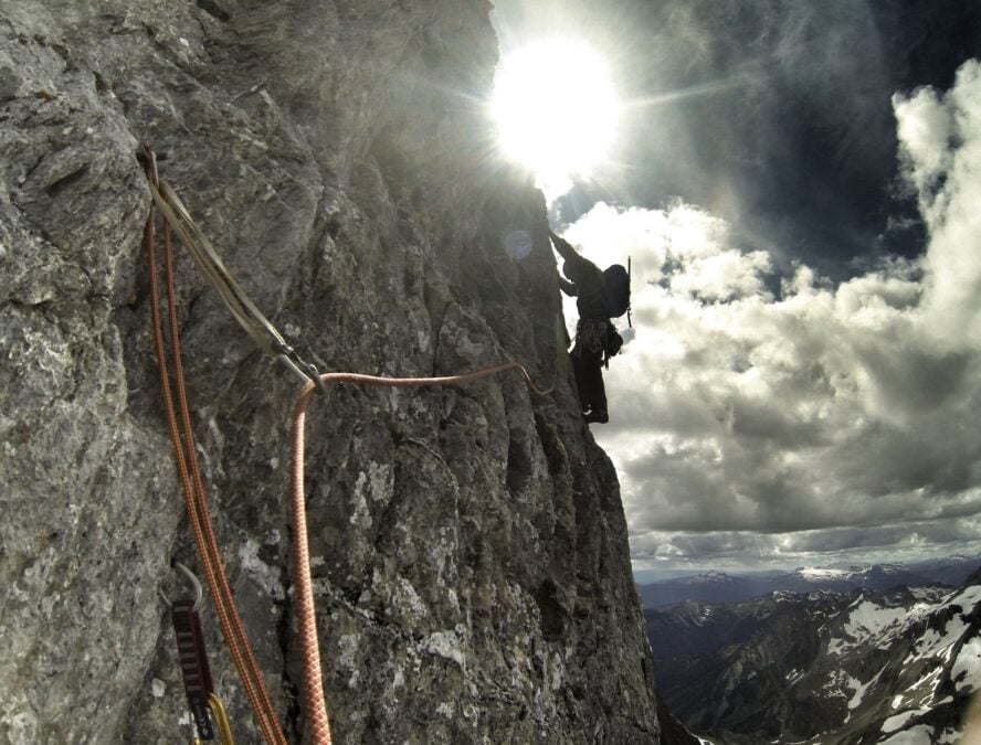 There are many considerations when leading as a guide, such as extending the anchor to be able to see your client as they climb. This comes into play on traverses, which was a common trait on many of our test routes. Photo courtesy of Greg Hill